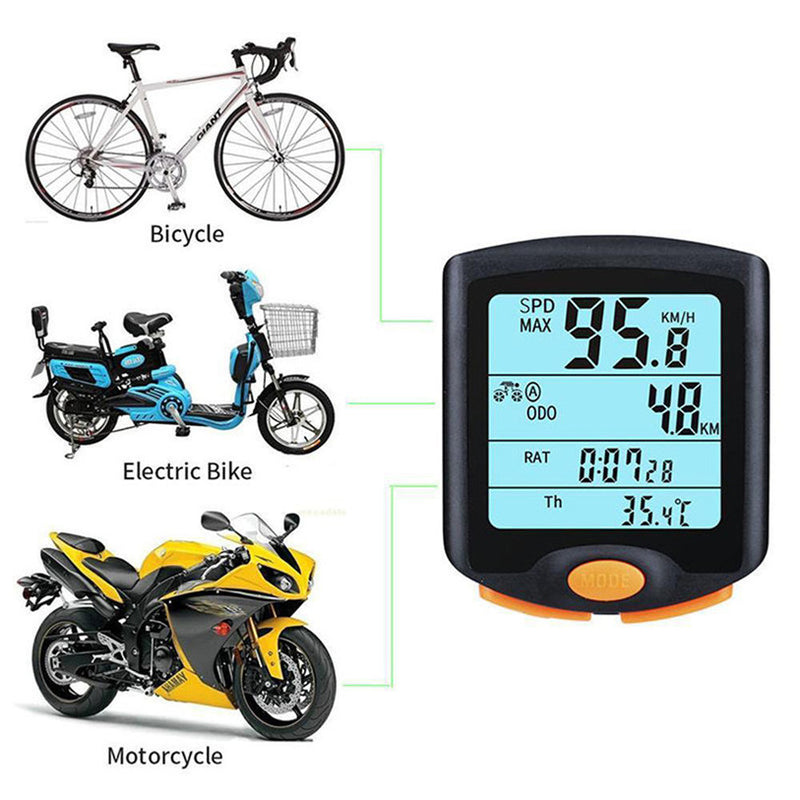 Waterproof Wireless Bike Speedometer  LCD Backlight Rainproof