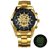 Golden Skeleton Mechanical Watch Men Stainless Steel Wrist Strap