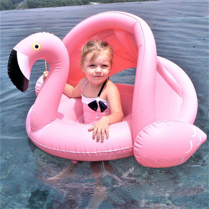 Baby Inflatable Flamingo Pool Float with Sunshade Canopy