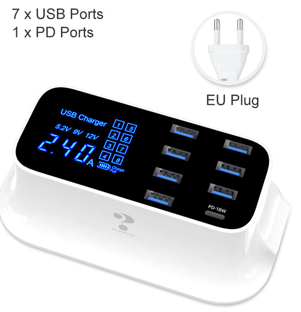 Smart LED Display 8-Port USB 40W Charger
