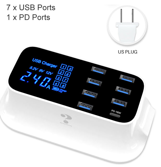 Smart LED Display 8-Port USB 40W Charger