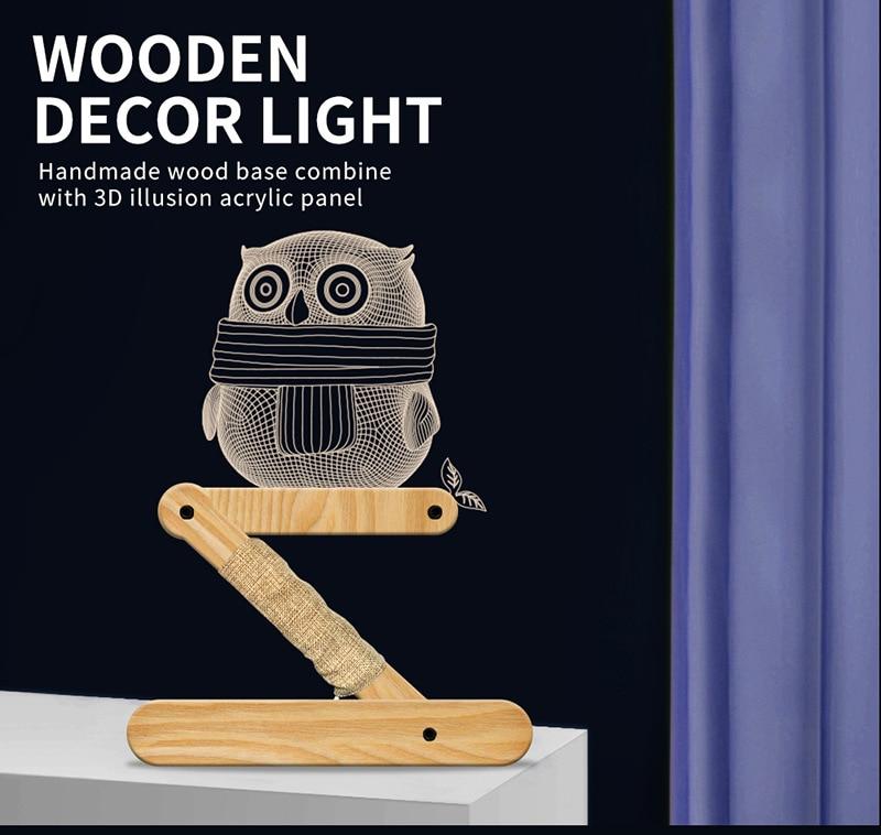 Wooden Owl Decor Lamp