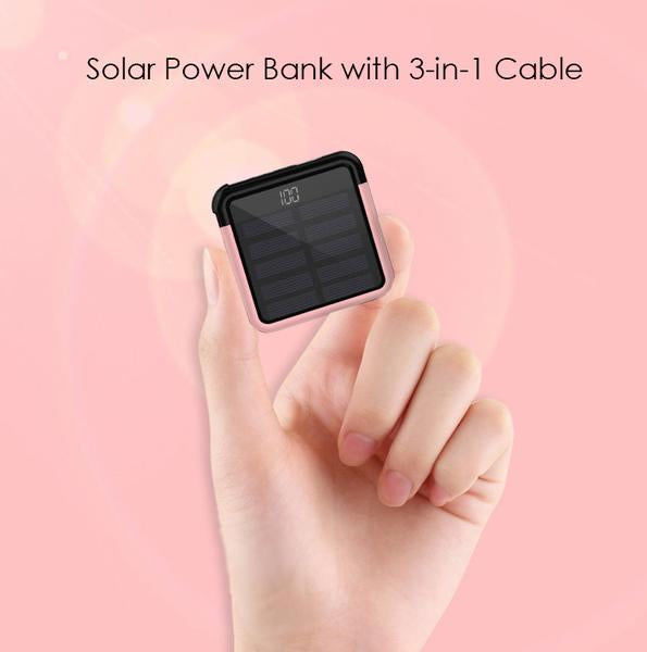 Tiny Solar Power Bank with 3-in-1 Concealable Cable